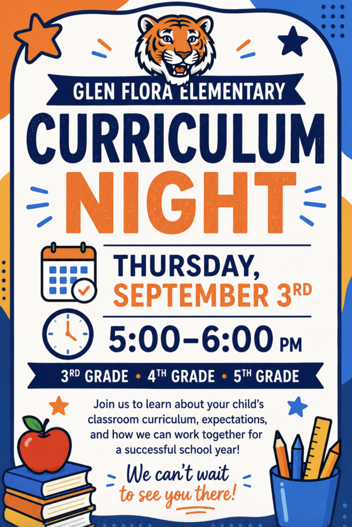 Glen Flora 3rd/4th/5th Curriculum Night 5:00 - 6:00