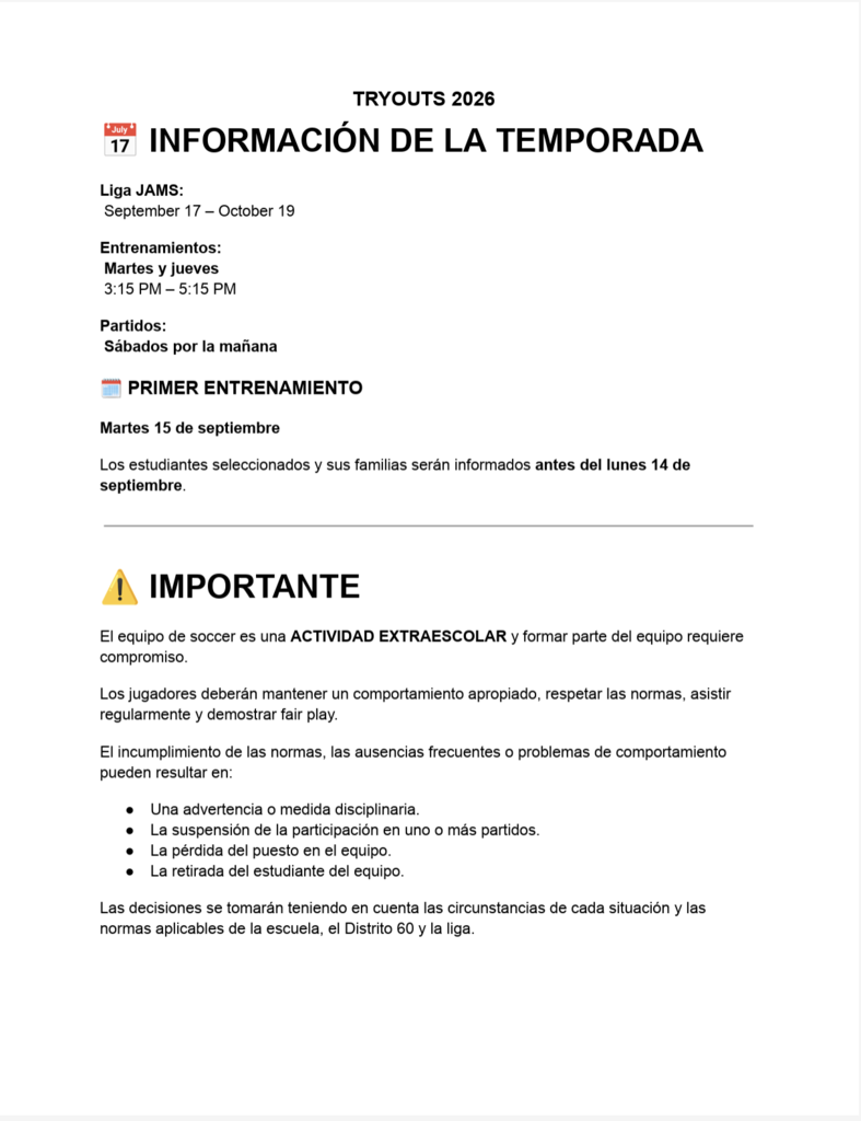 pruebas de seleccion para el equipo de futbol soccer