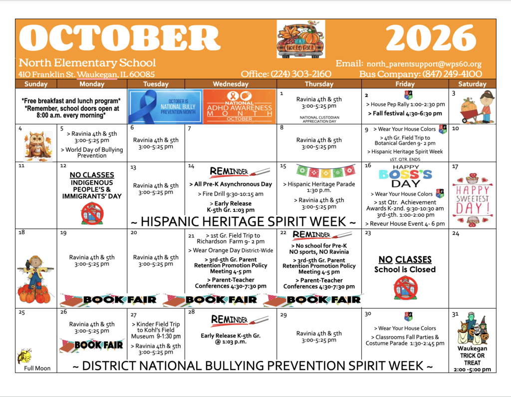 October Calendar 2026 English