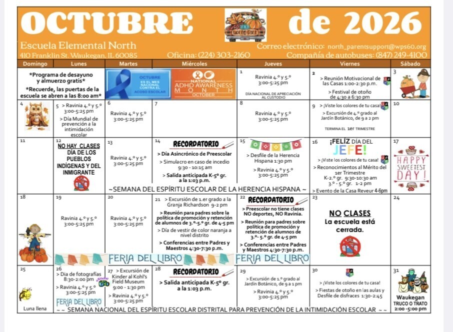 calendario del mes de octubre