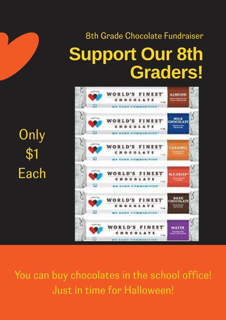 Pictures of the chocolate bars and the price of $1 each.