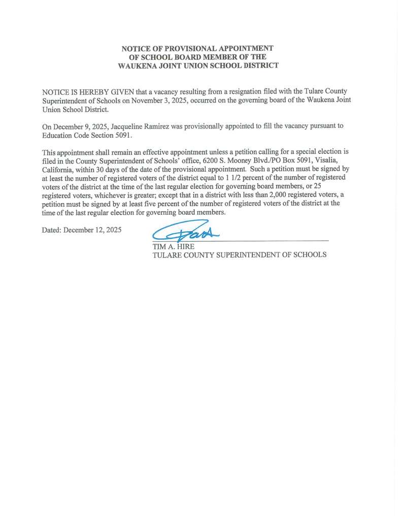 Notice of Provisional Appointment 