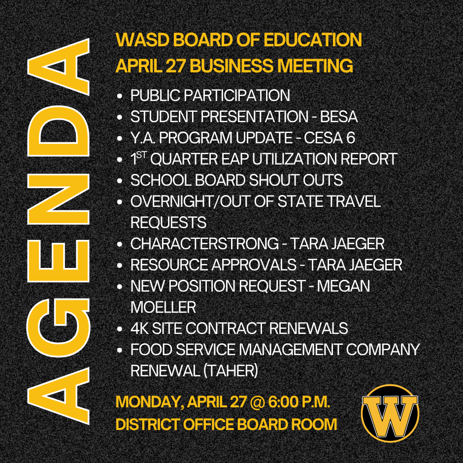 Board Meeting agenda for April 27