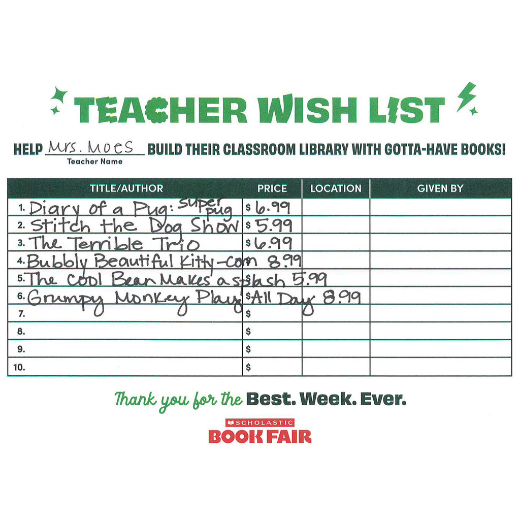 Moes' Scholastic eWallet List Wausa Elementary