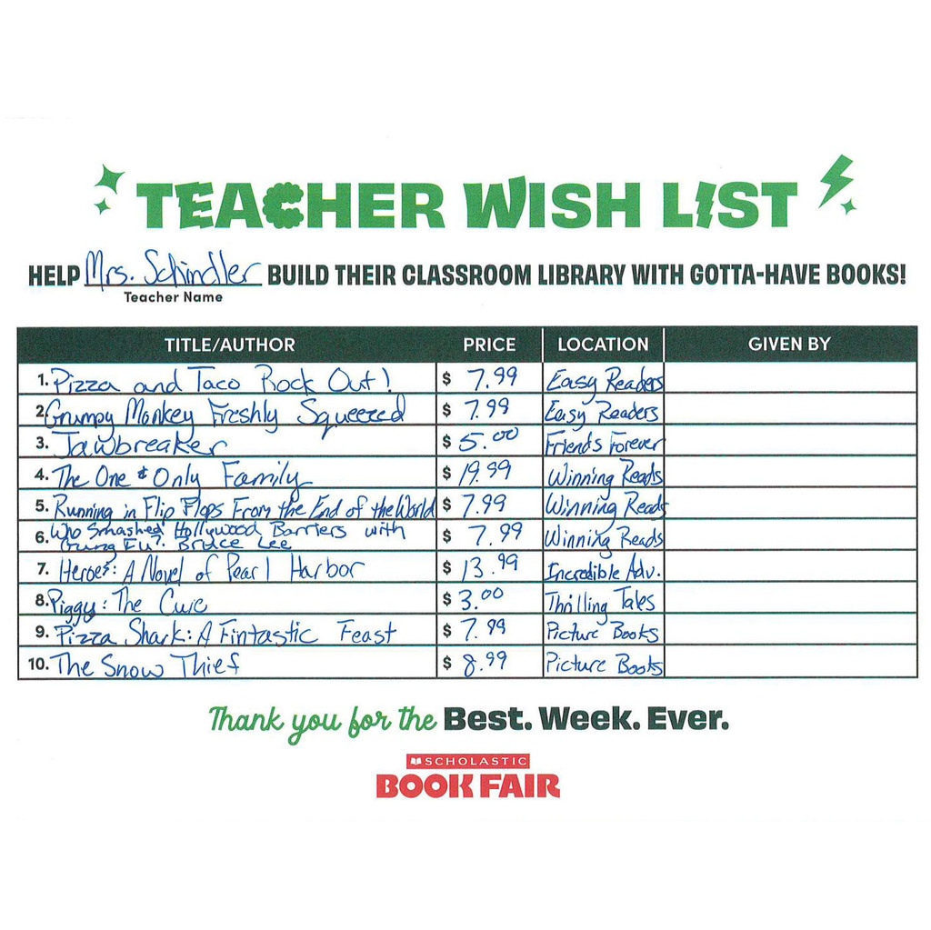 Schinder's Scholastic eWallet List Wausa Elementary