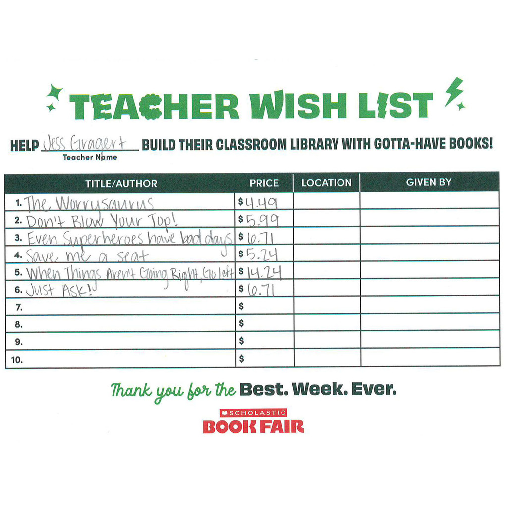 Gragert's Scholastic eWallet List Wausa Elementary