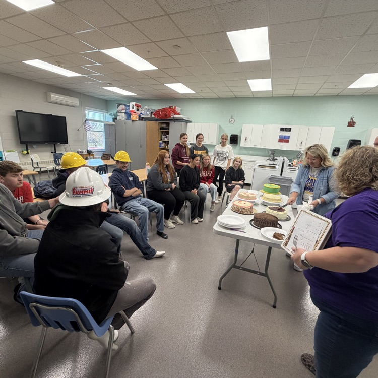 Senior foods class-final project, cake making and the judges, Mr. Anderson, Mr Johnston and Ms. Avery!!! 