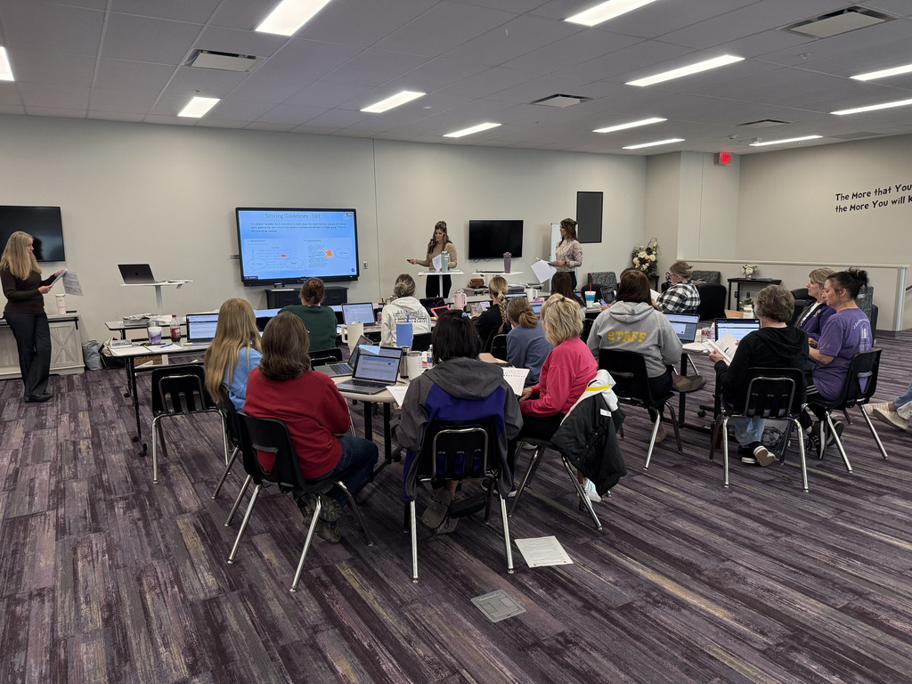 Elementary staff participate in DIBELs training in the library and Wausa Public Schools.