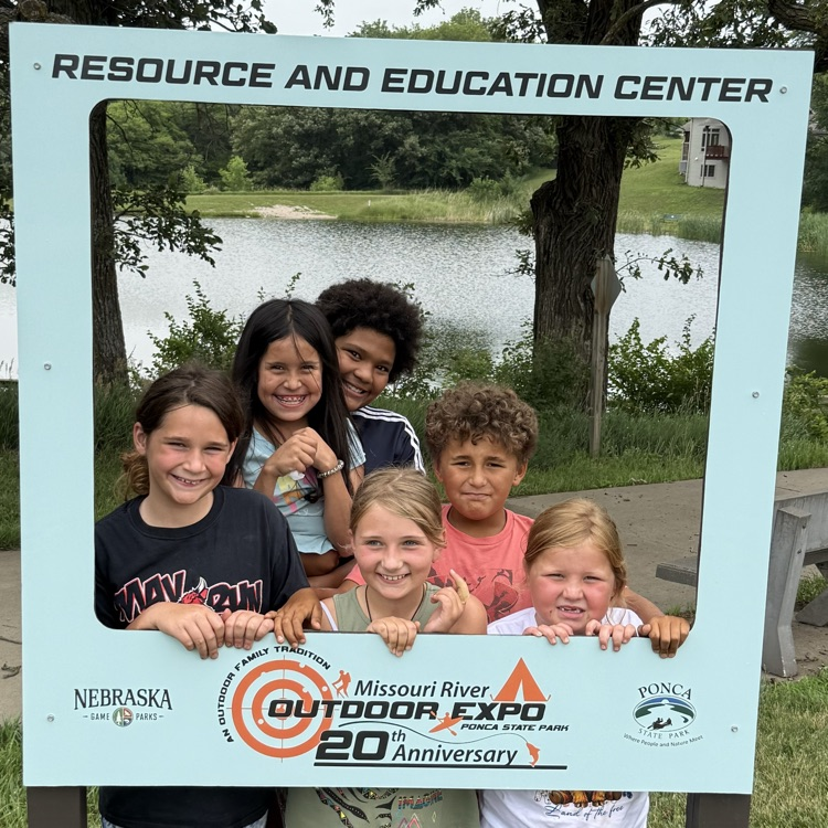 the students attended Ponca state park and took a picture as a group at the selfie station
