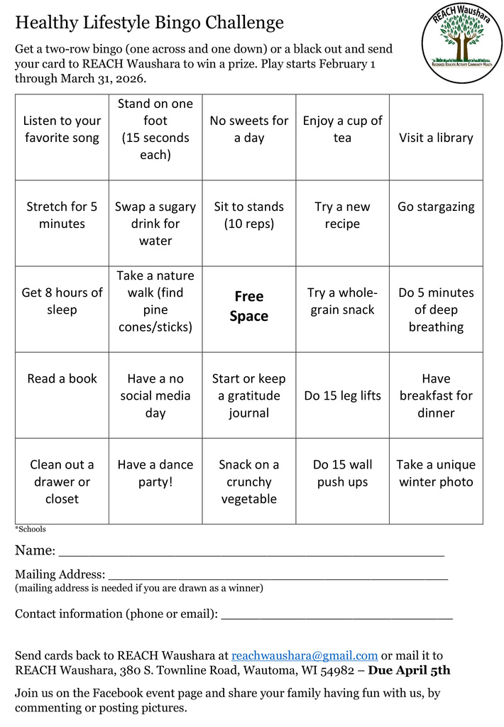 Winter26 Family Fitness Month Bingo - School