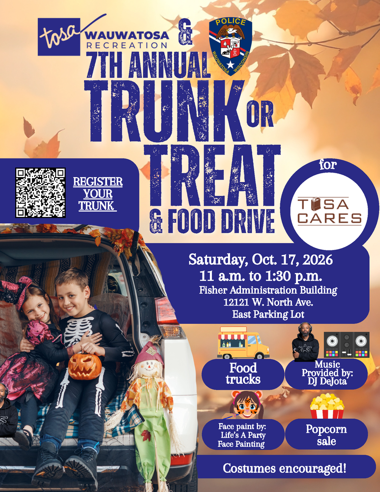 Trunk or Treat and Food Drive flyer with information about how to partcipate