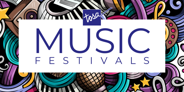 Music Festivals with decorative border and Tosa logo