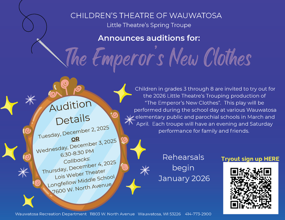 Audition information with QR code to register
