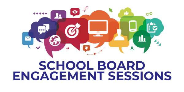 School Board engagement Sessions with illustration of speech bubbles