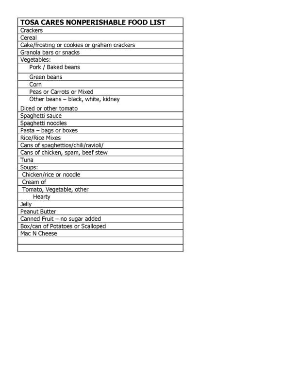 Donation Needs for Tosa Cares