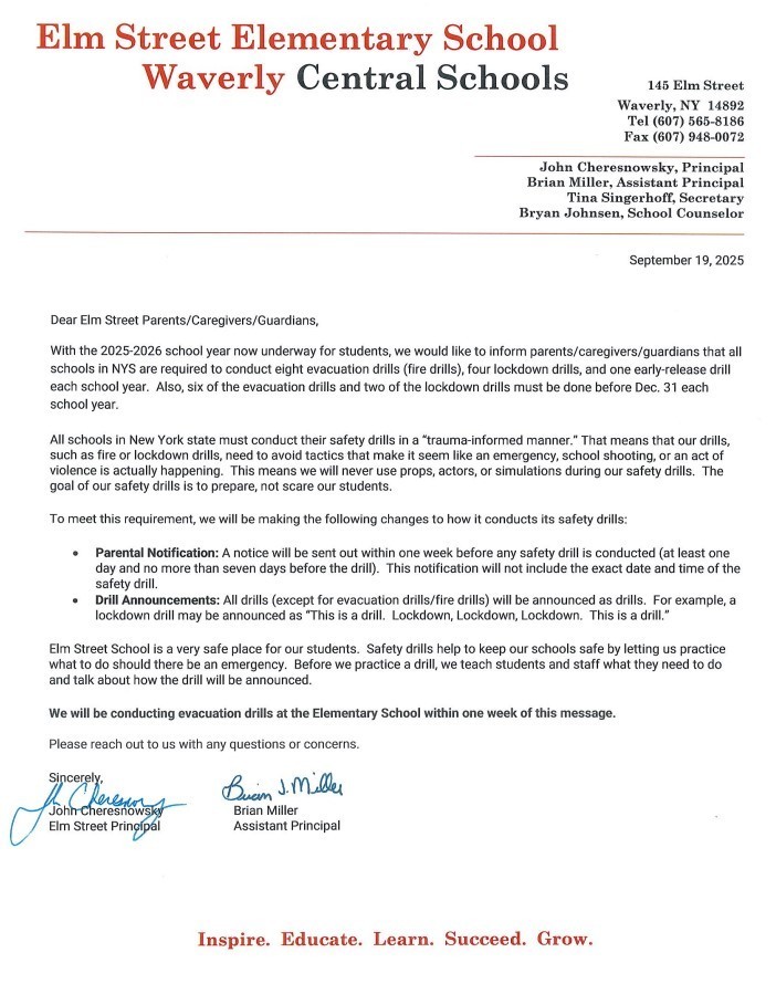 2526 Safety Drill letter