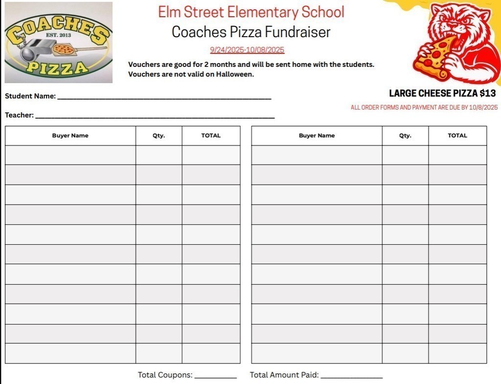 Coaches Pizza Order form