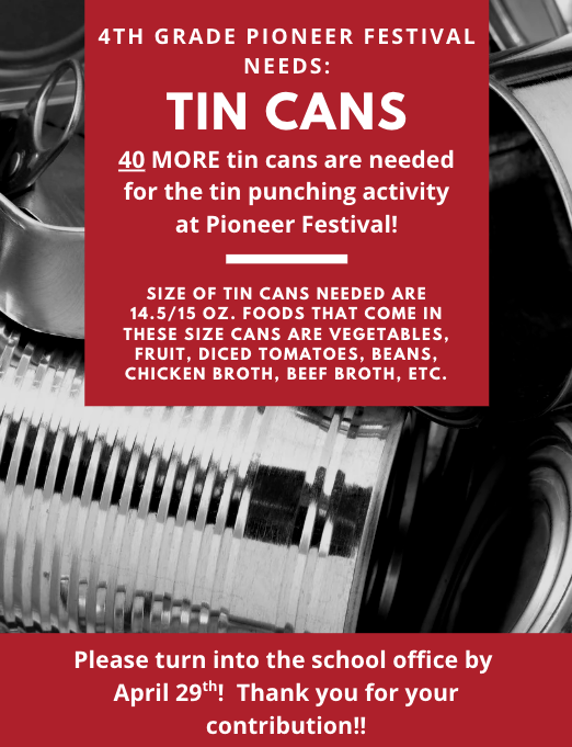 Tin cans needed for Pioneer Festival