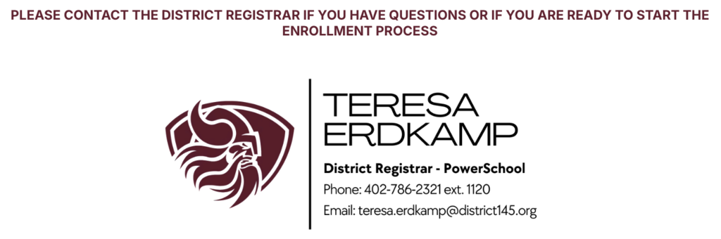 A white card with a maroon logo and text "TERESA ERDKAMP" and details including phone, email, and position.