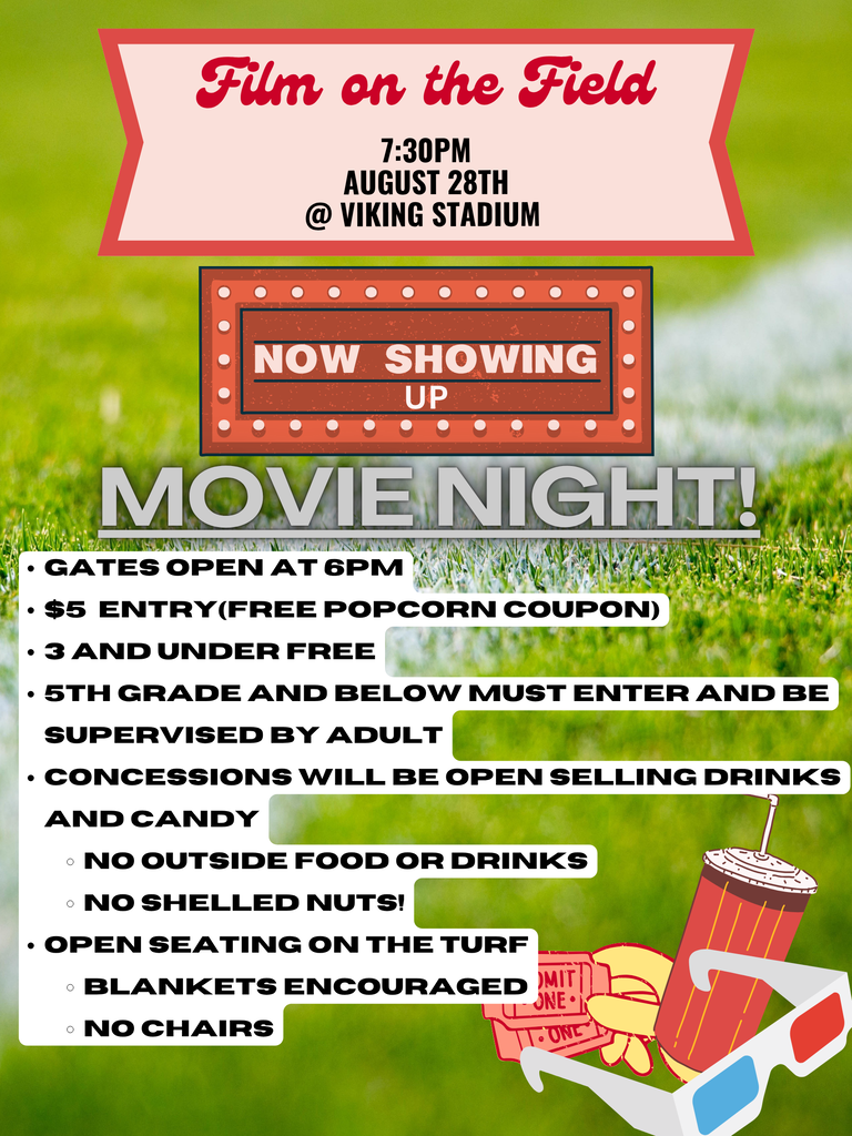 Movie night on August 28th 7:30 pm at Viking Stadium featuring the movie UP