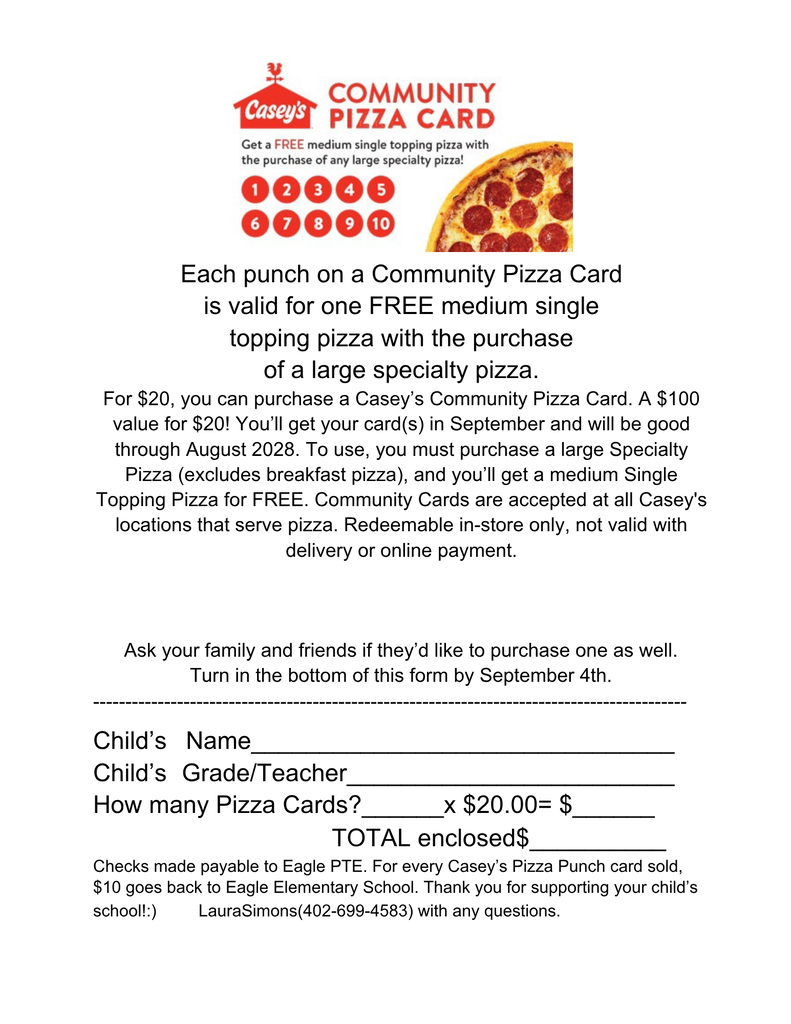 Pizza card order form