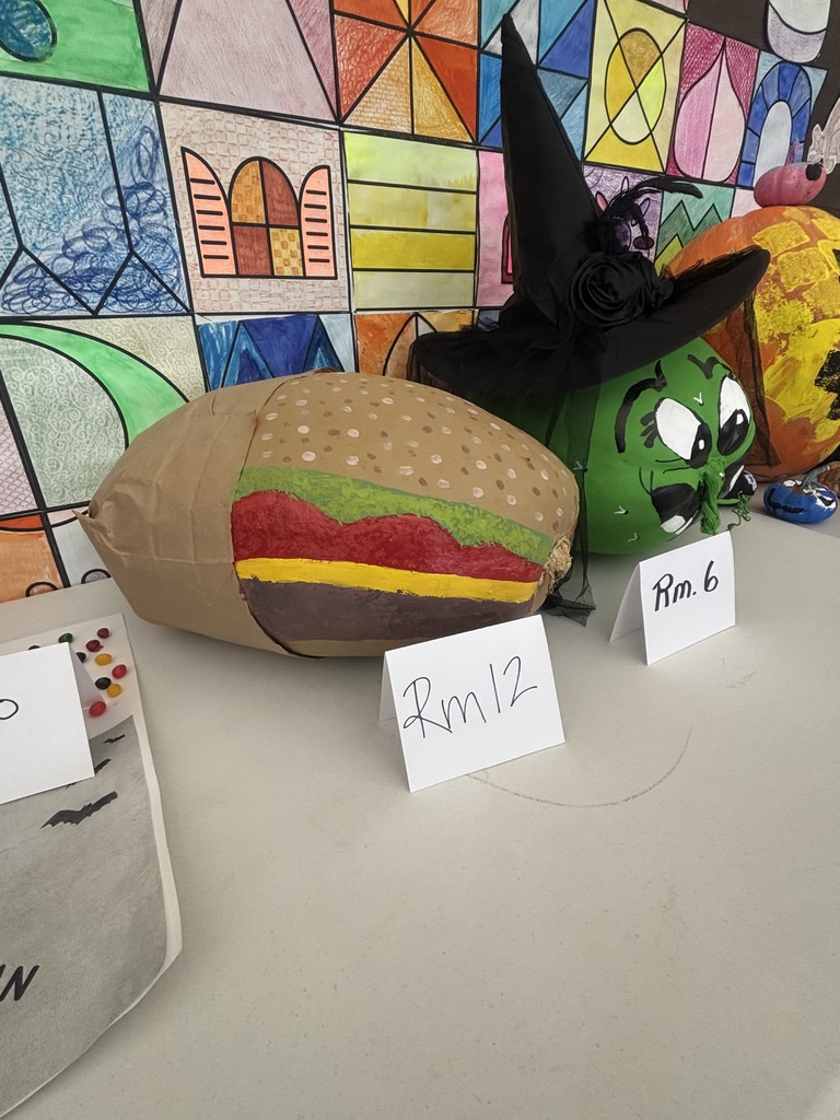 Pumpkin painted as hamburger