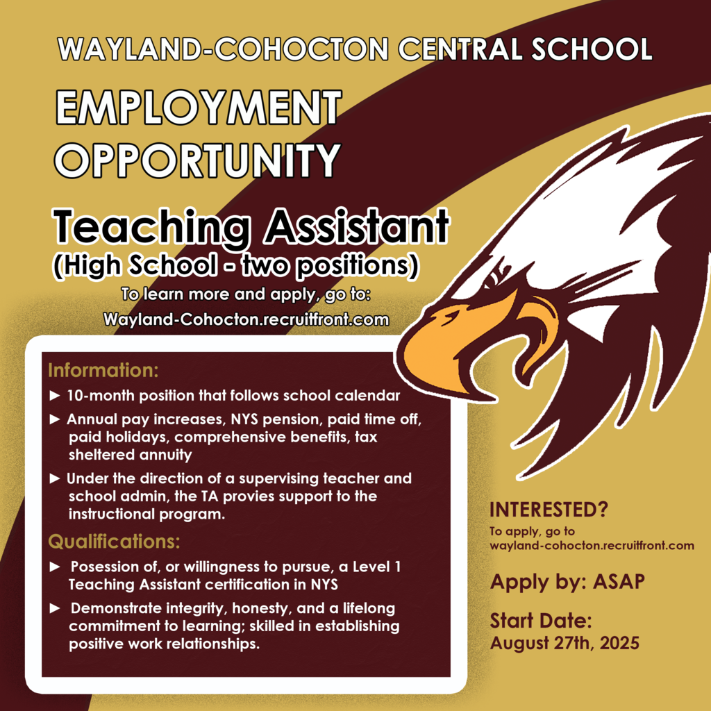 Looking for TAs in the high school - apply as soon as possible.