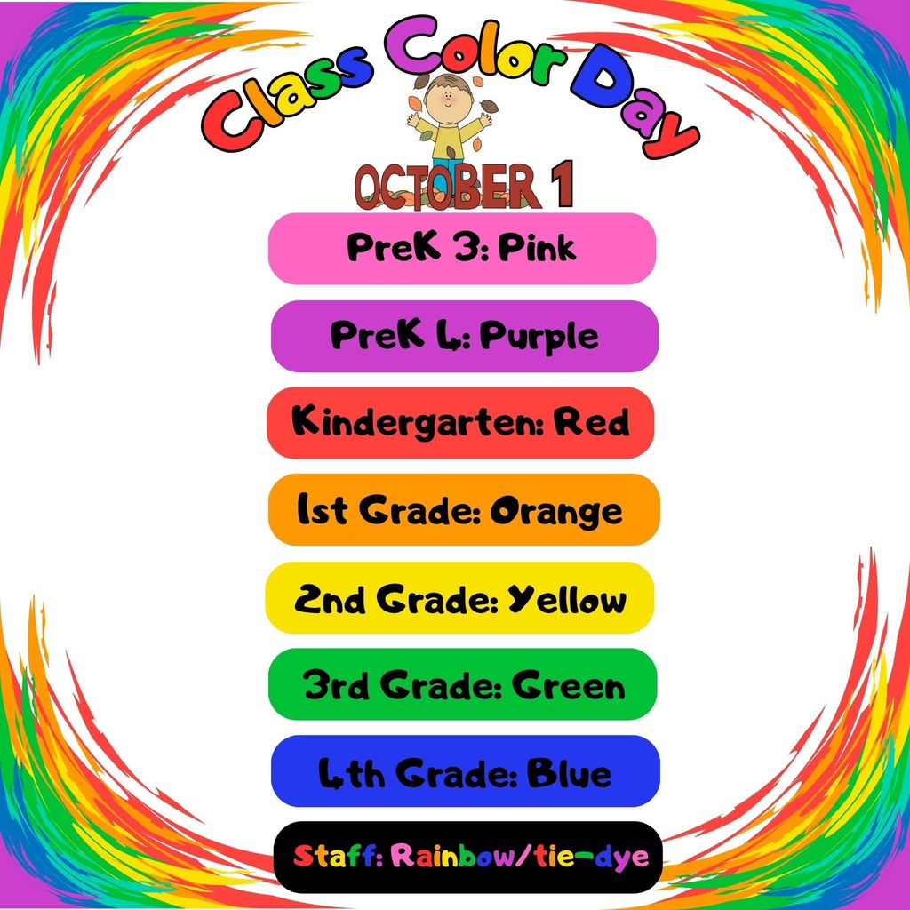 PreK and Elementary School Color Day!