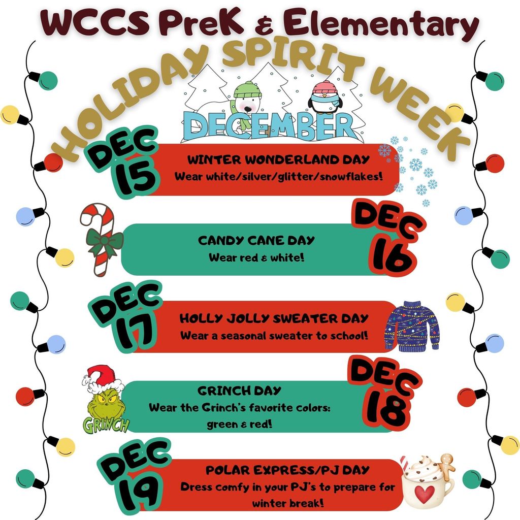 December PreK & Elementary School Spirit Week