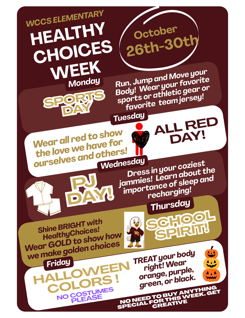 Healthy Choices Week schedule for the elementary school