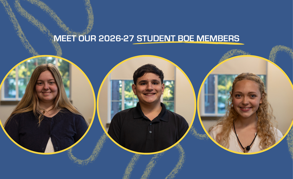 three student board member photos are displayed in circles