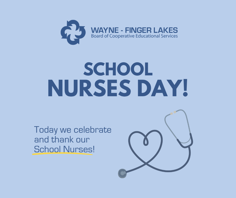 Graphic with a stethoscope offers thanks and celebrates school nurses