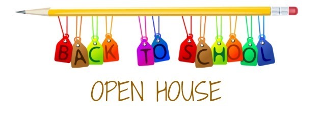Pencil with hanging tags that says Back To School Open House