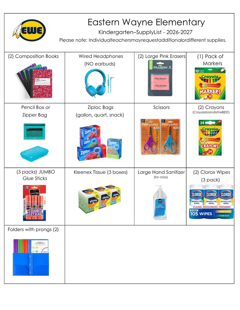 Kindergarten Supply List