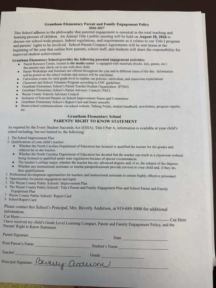 Parents' Right to Know Statement (English)