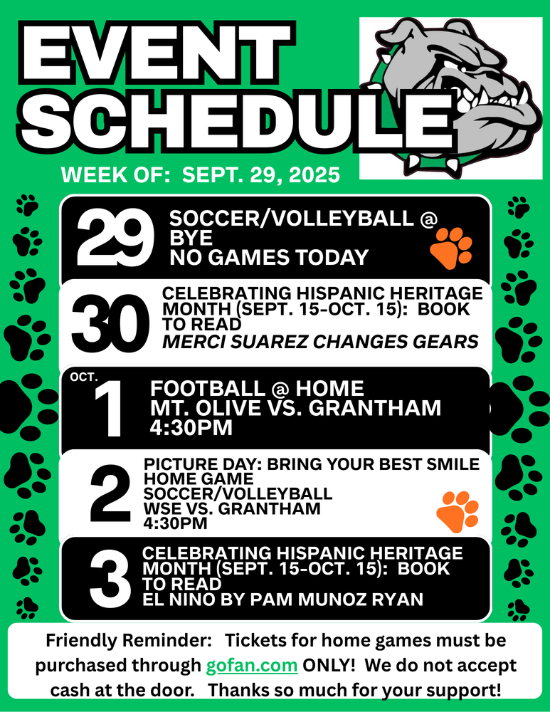 Event Schedule: September 29th - Oct. 3rd