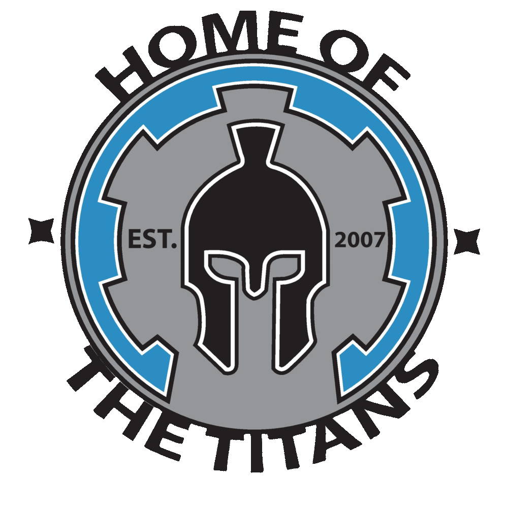 Shield logo with Spartan helmet and Home of the Titans