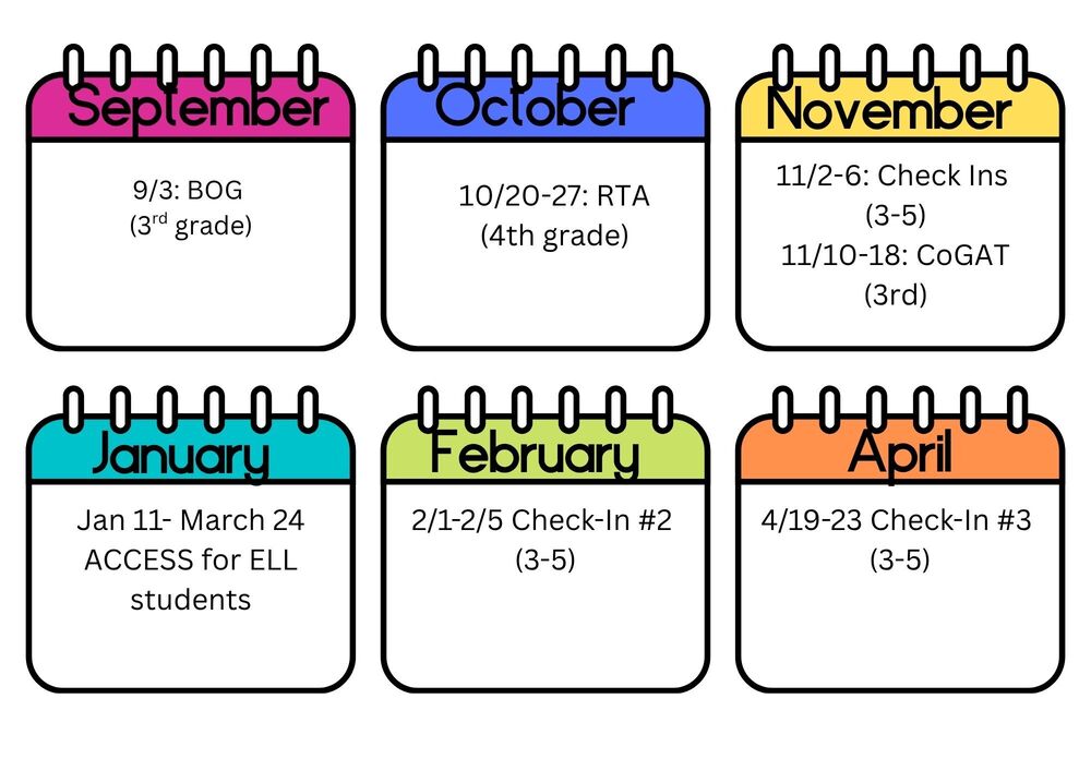 calendar with testing dates