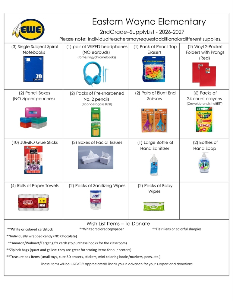 2nd Grade Supply List