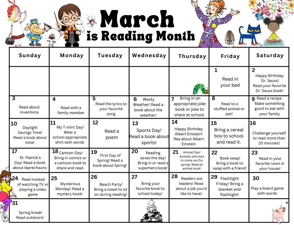 March Reading Calendar | Tommy's Road Elementary