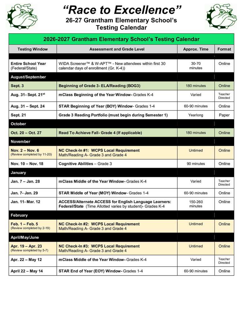 Testing calendar 2026-2027 (page 1)