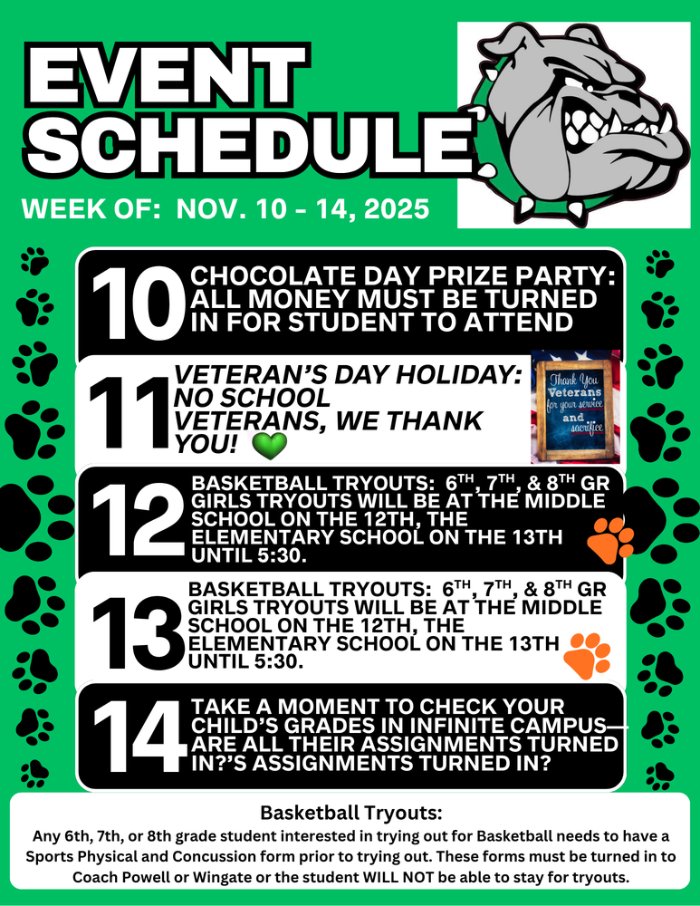 Event Schedule:  November 10th - November 14th