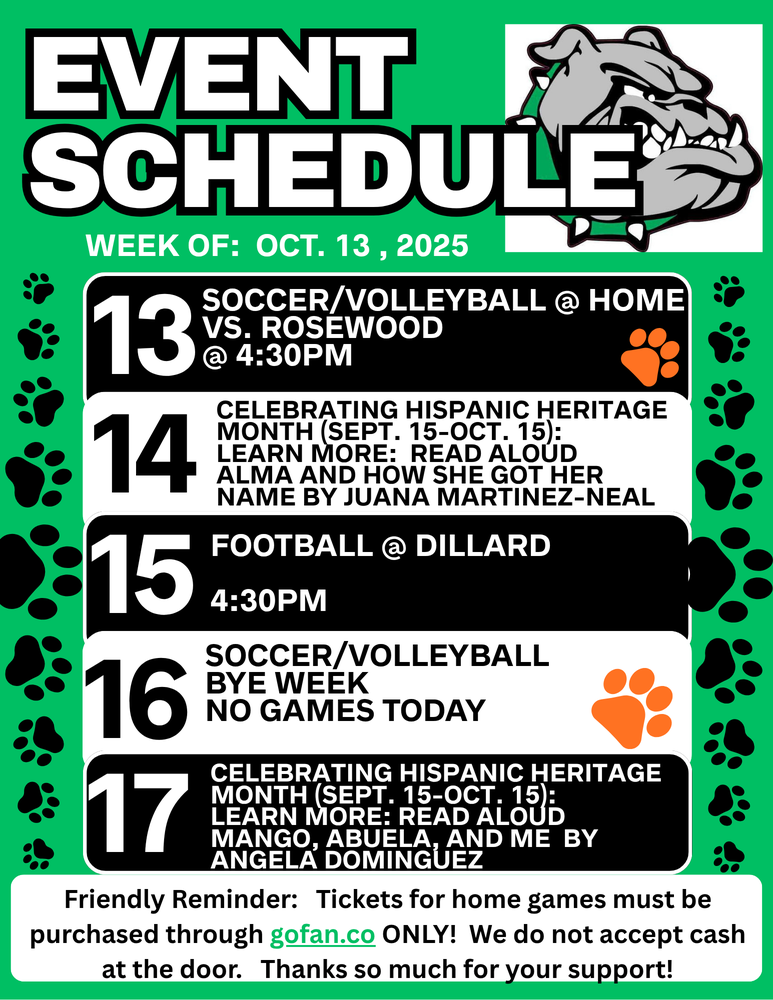 Event Schedule: October 13th - 17th