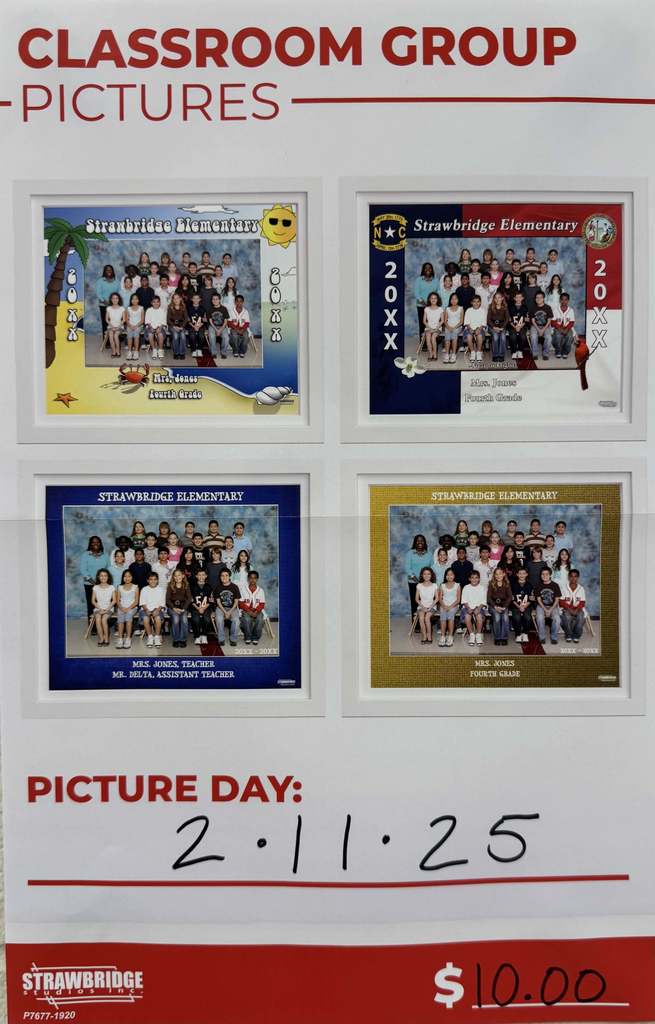 class picture day flyer with 4 group photos
