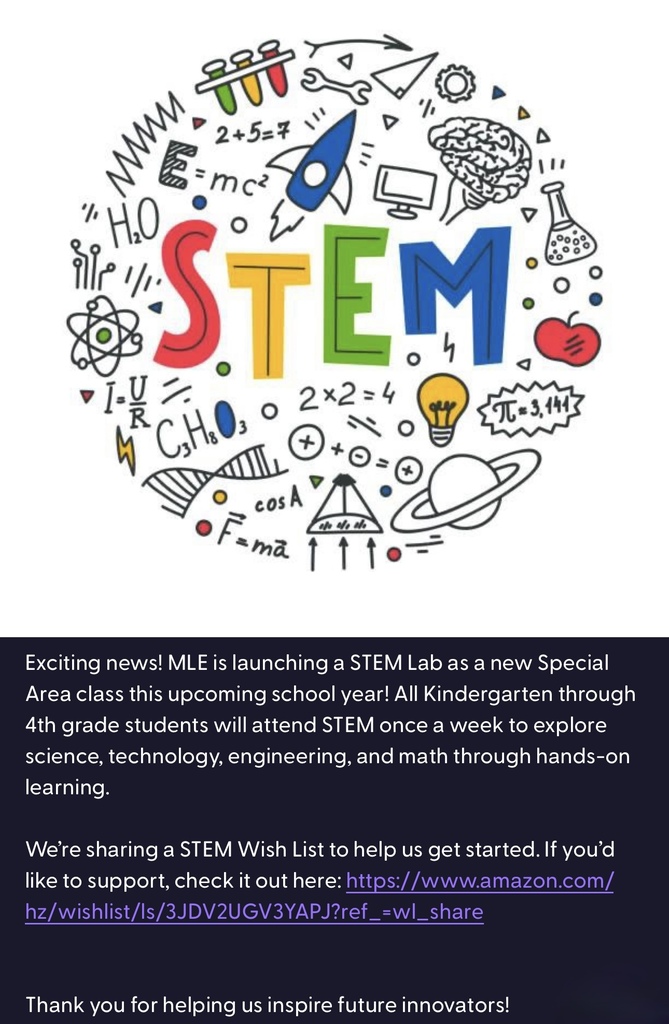 new STEM class announcement with info to wish list