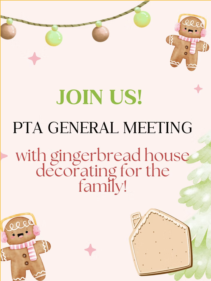 gingerbread cookies and gingerbread house information flyer for meeting and decorating