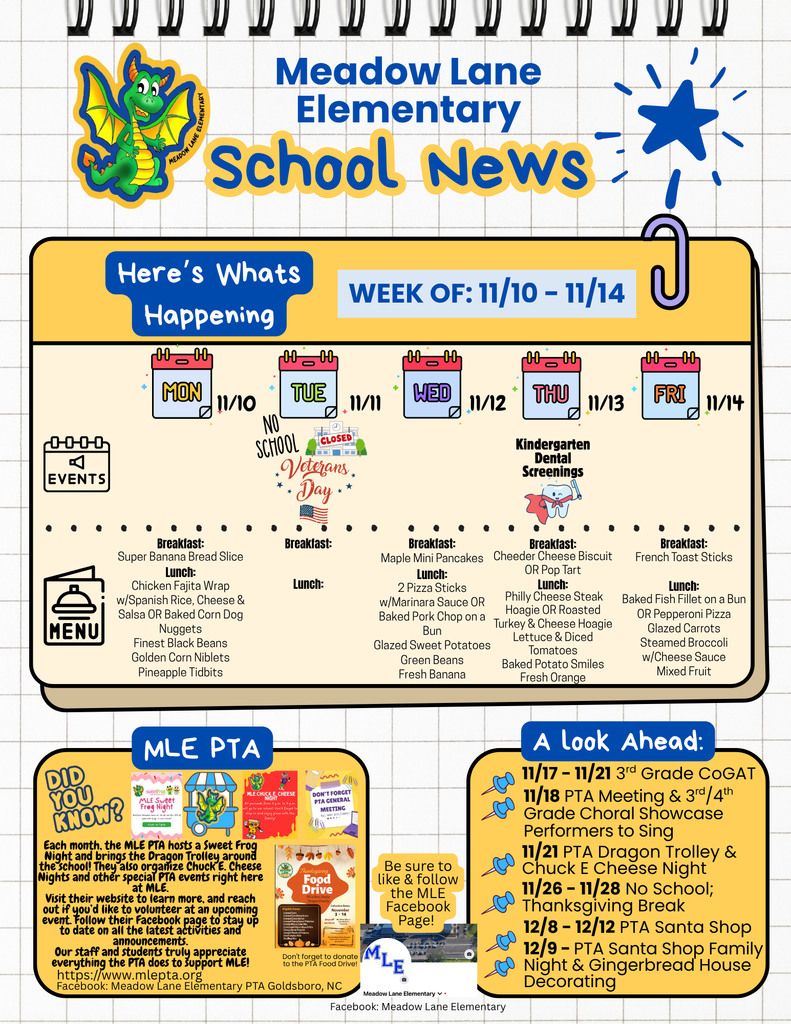 mle dragon news flyer with lunch and breakfast and upcoming events