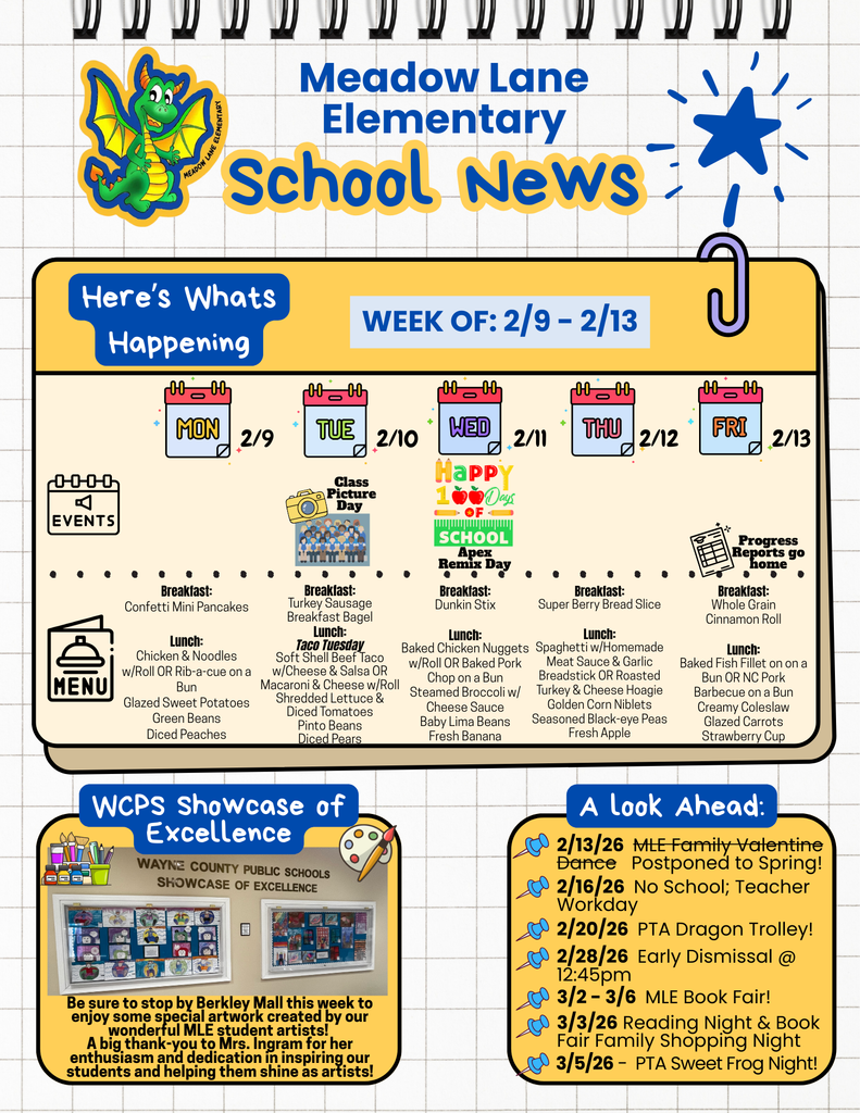 weekly schedule of events with breakfast and lunch menu