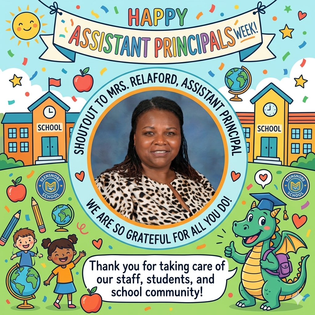 happy assistant principals week with picture of ap and kid friendly graphics