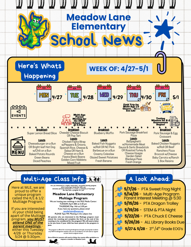weekly flyer mle dragon news with breakfast and lunch menu and upcoming events